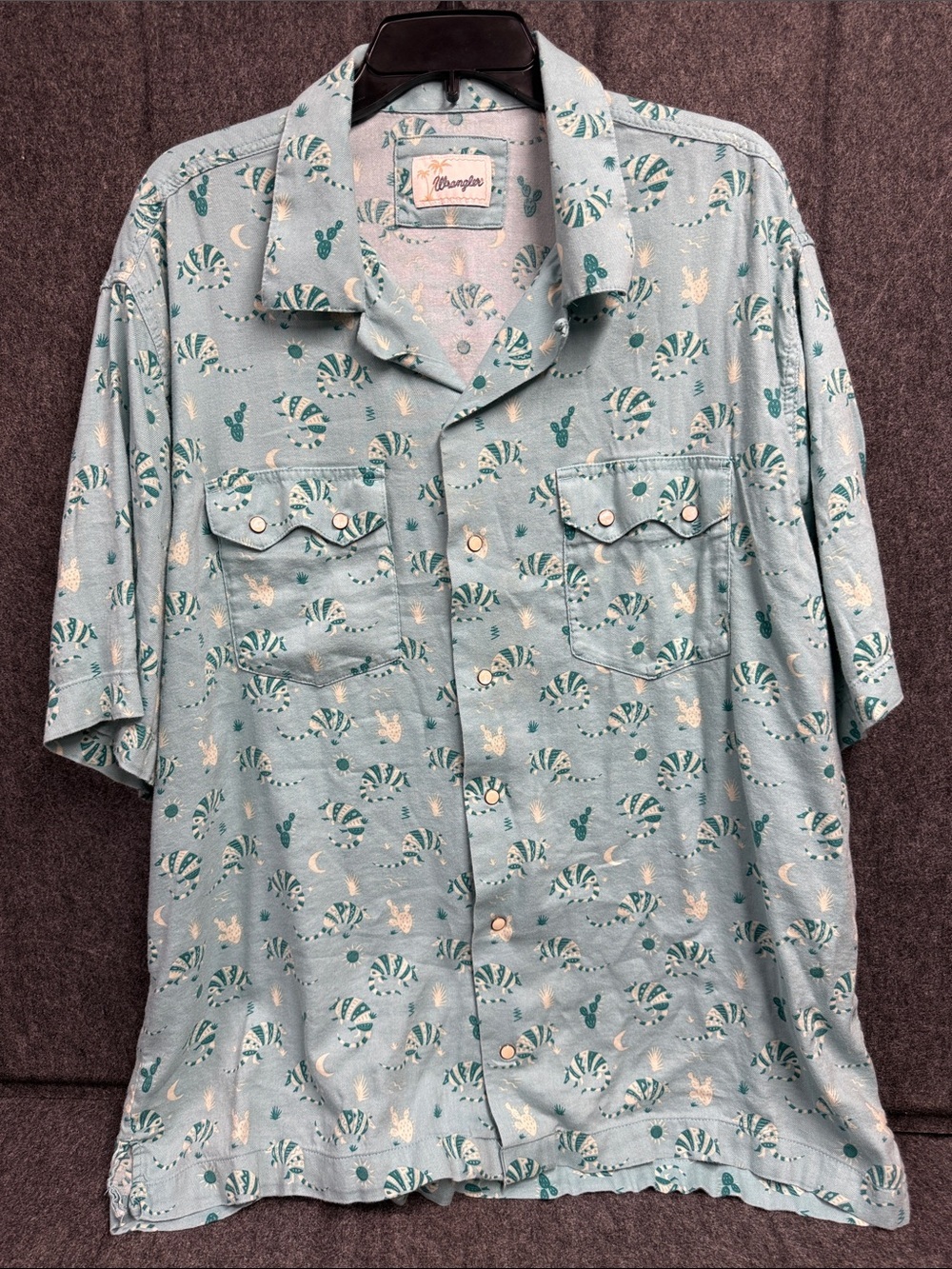 Wrangler Light Teal Short-Sleeve Button-Up Shirt